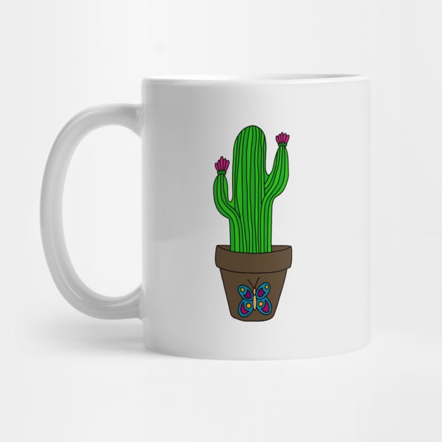 Cute Cactus Design #135: Desert Cactus With Blooms In Butterfly Pot by DreamCactus